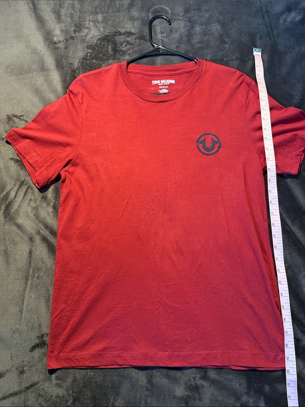 True Religion Red Short Sleeve Crew T-Shirt with Black Logo